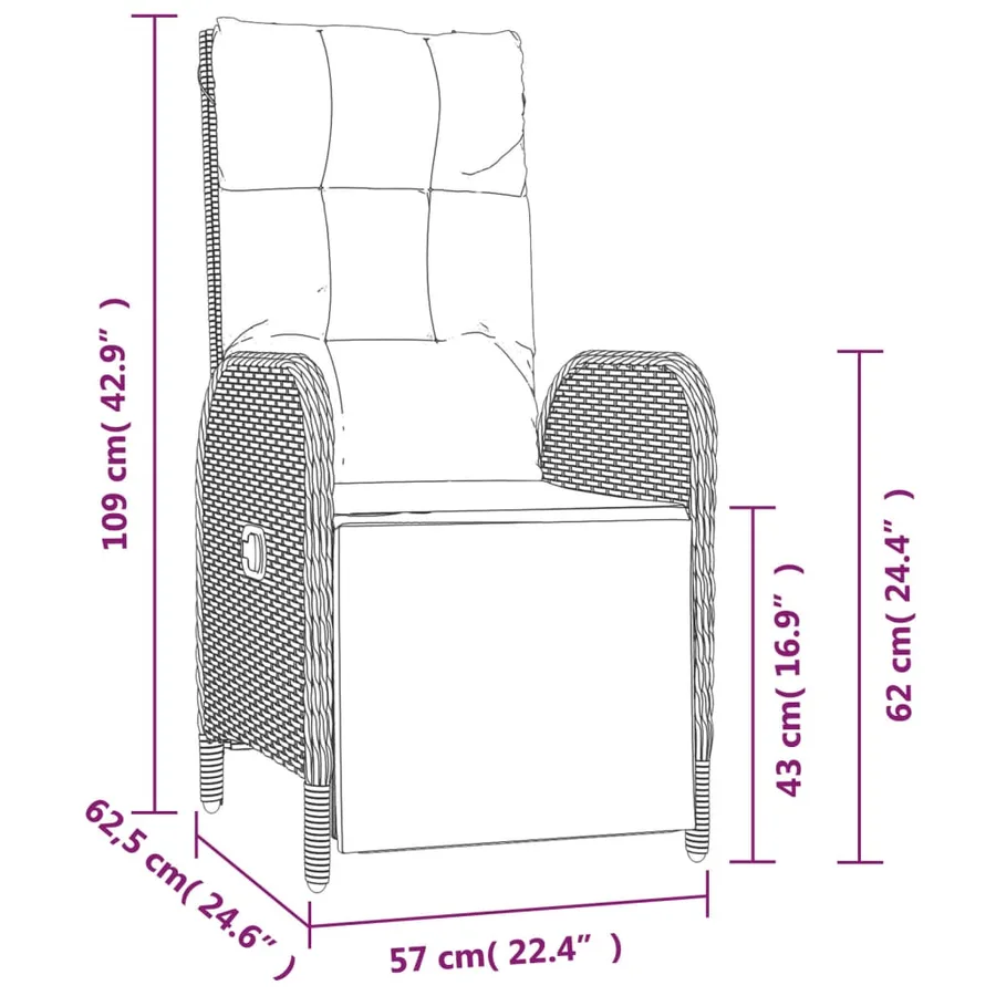 Ensemble à manger jardin et coussins 7 pcs gris rotin - 10
