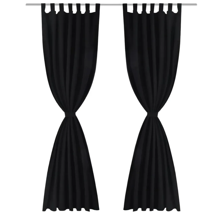 2 pcs Rideau à Passant Micro Satin Noir 140 x 175 cm - 2