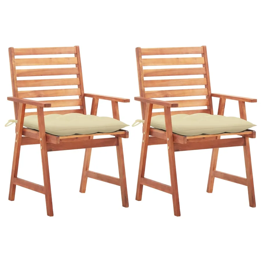 Chaises à manger d'extérieur lot de 2 et coussins Acacia massif