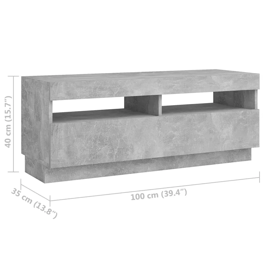 Meuble TV avec lumières LED Gris béton 200x35x40 cm - 12