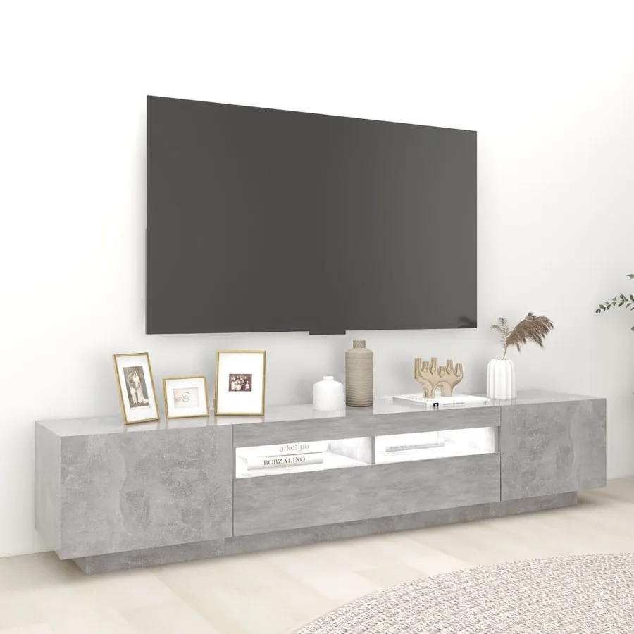 Meuble TV avec lumières LED Gris béton 200x35x40 cm - 3