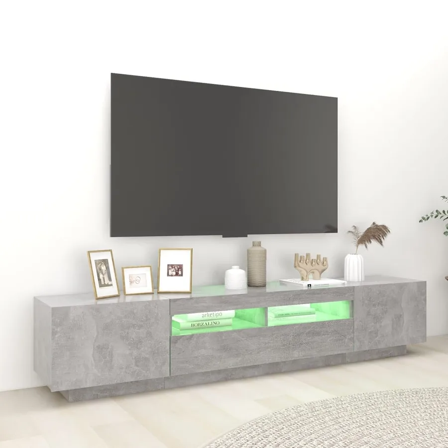 Meuble TV avec lumières LED Gris béton 200x35x40 cm - 4