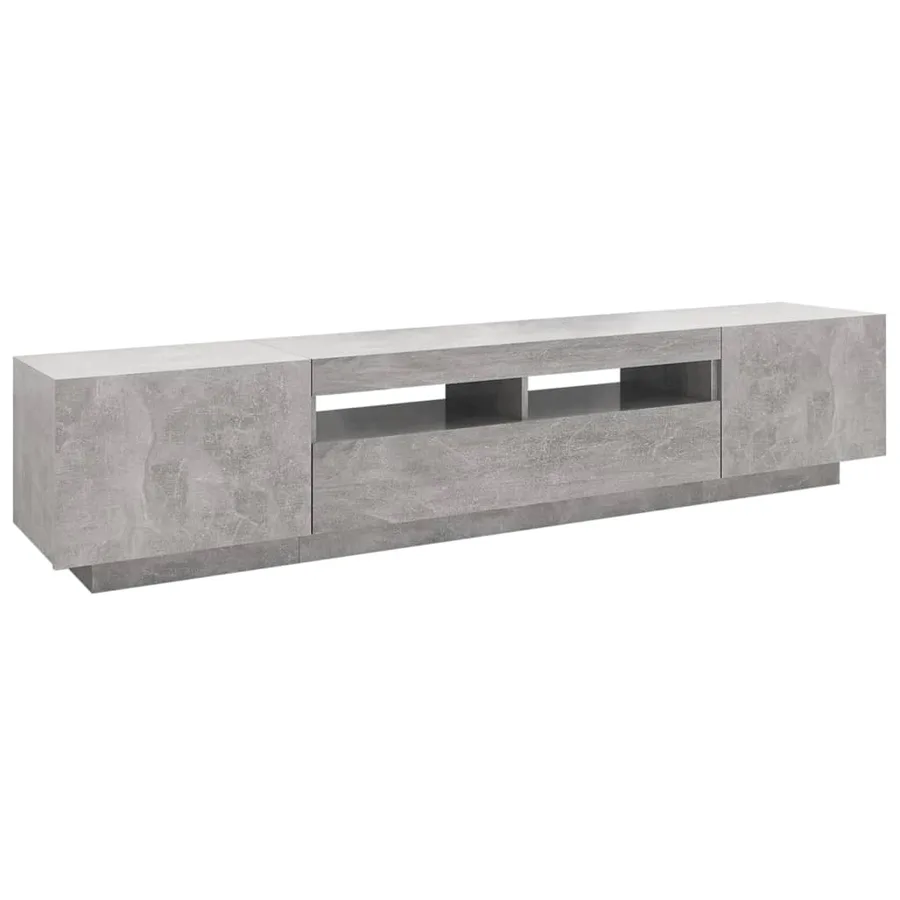 Meuble TV avec lumières LED Gris béton 200x35x40 cm - 7