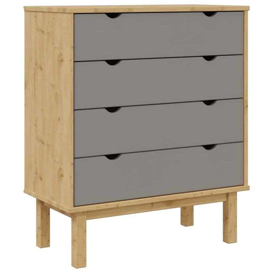 Commode OTTA Marron et gris 76,5x39,5x90 cm Bois de pin massif - 2