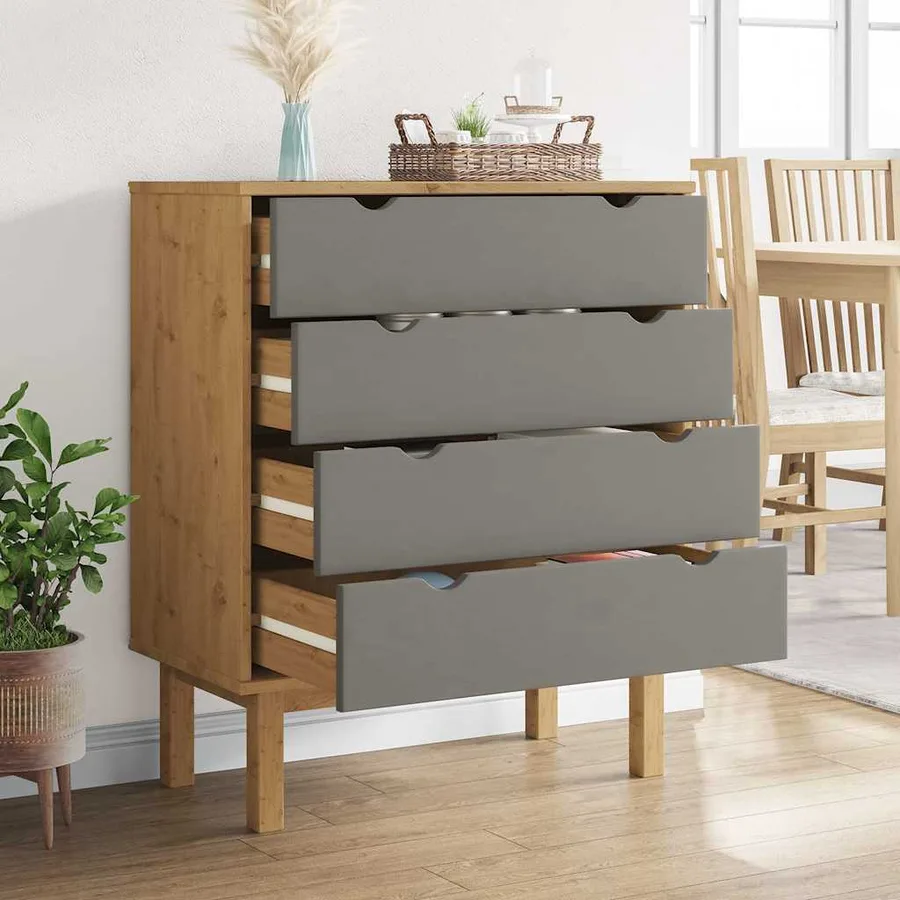 Commode OTTA Marron et gris 76,5x39,5x90 cm Bois de pin massif - 3