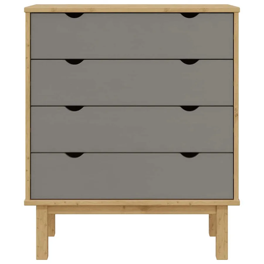Commode OTTA Marron et gris 76,5x39,5x90 cm Bois de pin massif - 6