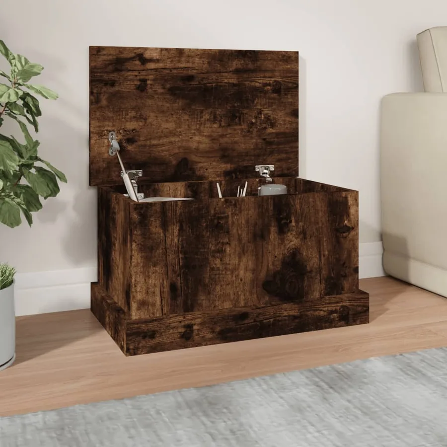 Boîte de rangement chêne fumé 50x30x28 cm bois d'ingénierie
