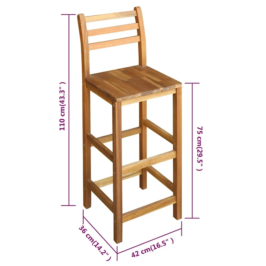 Tabourets de bar lot de 2 bois d'acacia massif - 6