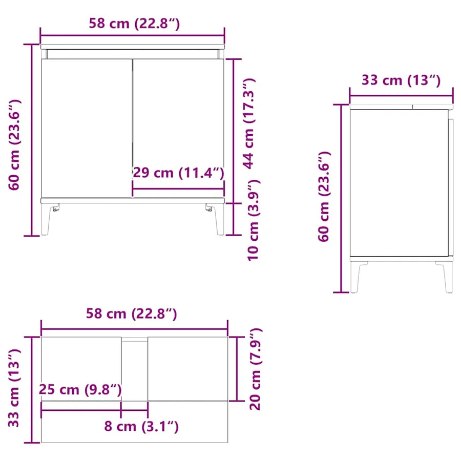 Meuble d'évier blanc 58x33x60 cm bois d'ingénierie - 10