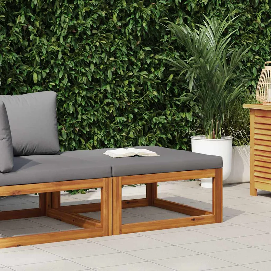 Repose-pied avec coussin gris foncé Bois d'acacia massif