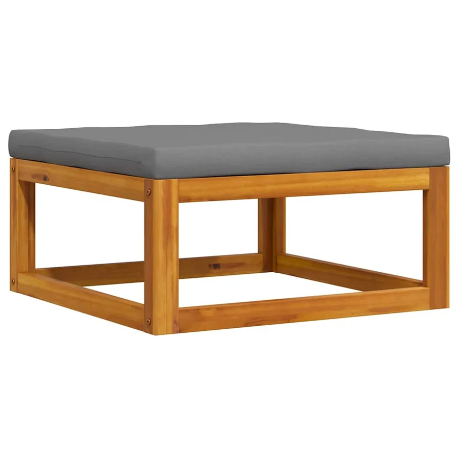 Repose-pied avec coussin gris foncé Bois d'acacia massif - 2