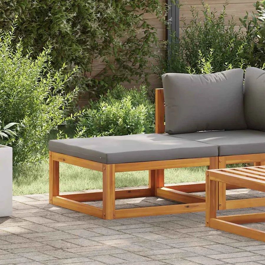 Repose-pied avec coussin gris foncé Bois d'acacia massif - 3