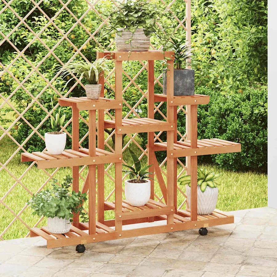 Support à fleurs avec roues 110x25x101 cm bois massif de sapin