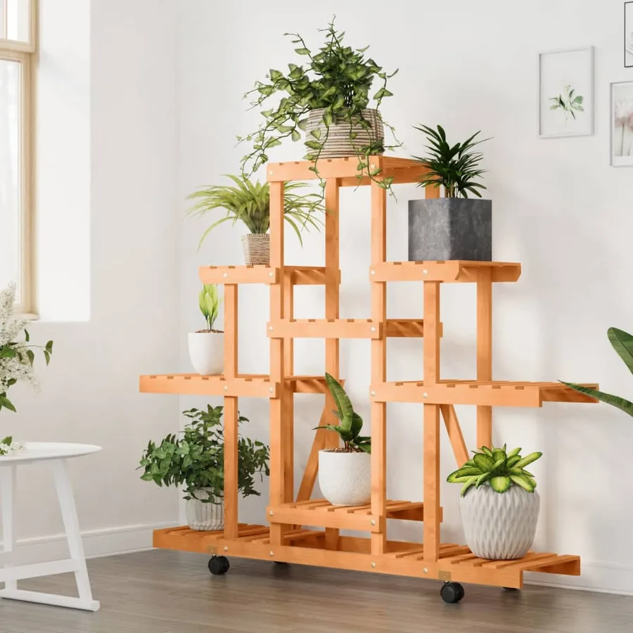 Support à fleurs avec roues 110x25x101 cm bois massif de sapin - 3