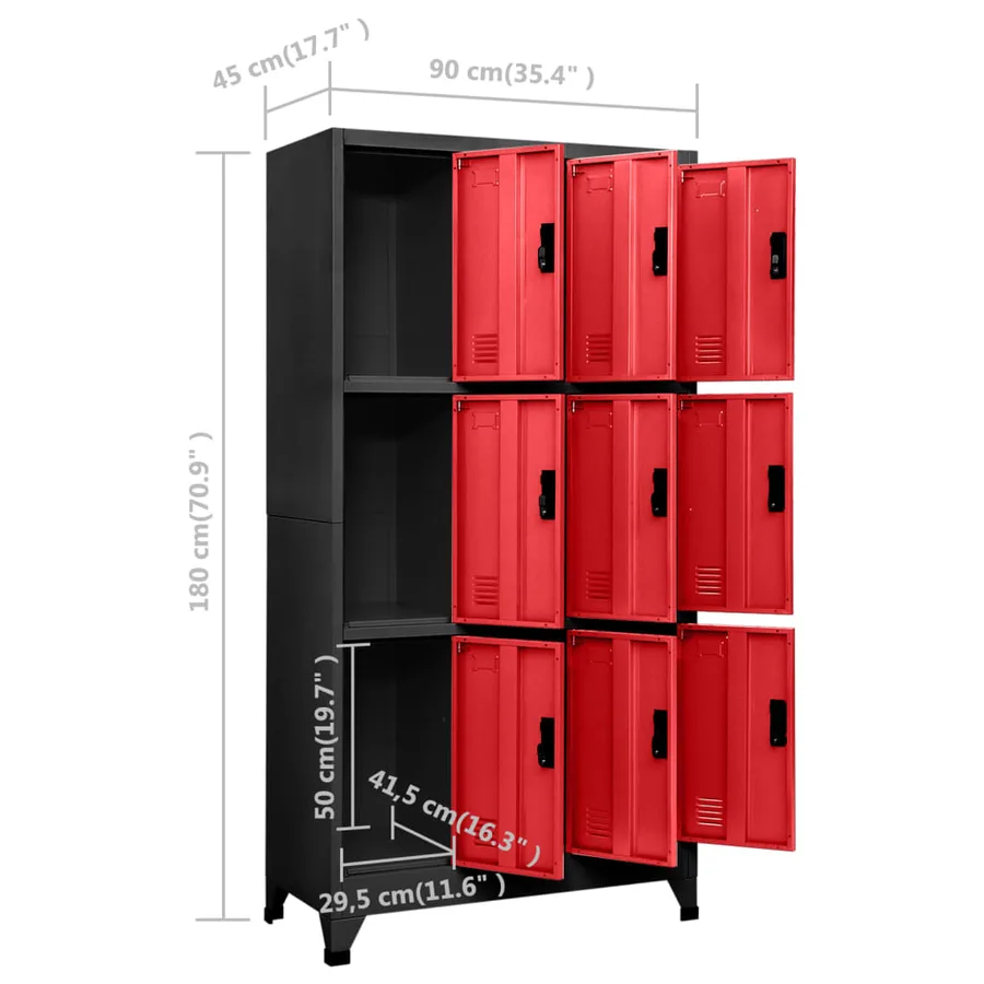 Armoire à casiers Anthracite et rouge 90x45x180 cm Acier - 8