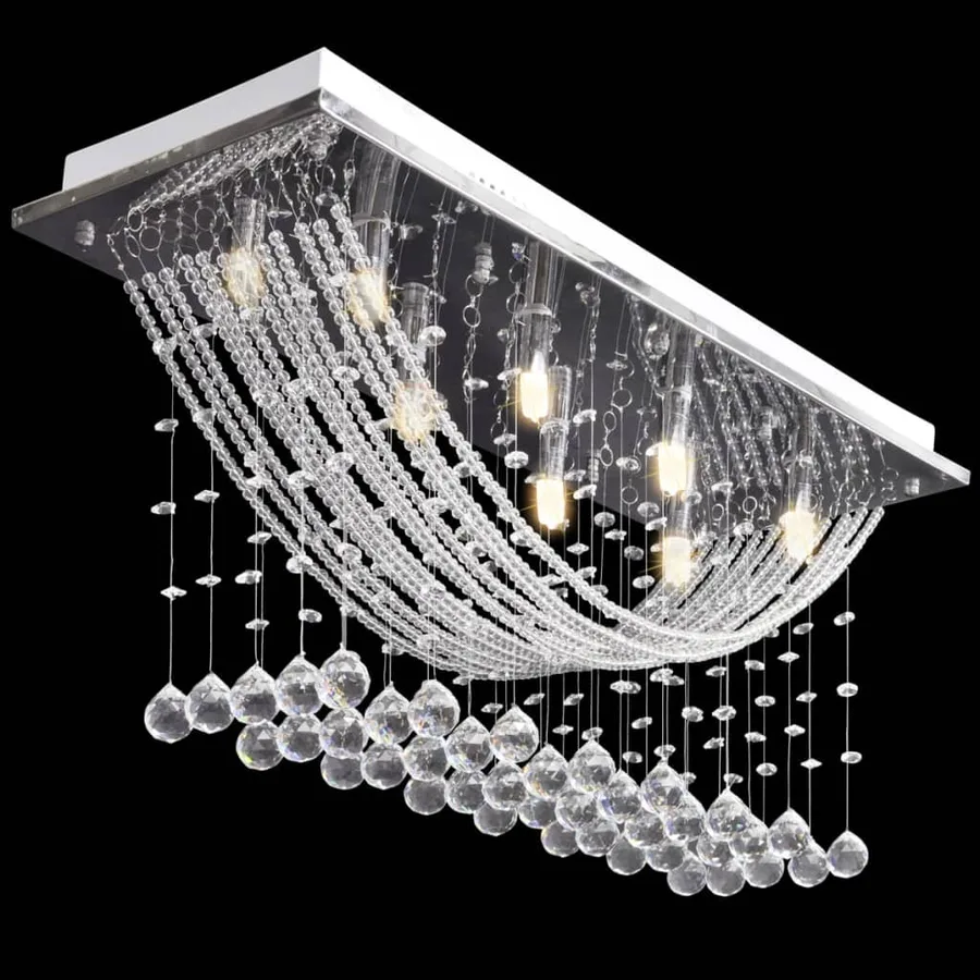 Plafonnier avec perles en verre cristal Étincelant Blanc 8 x G9 29 cm - 4