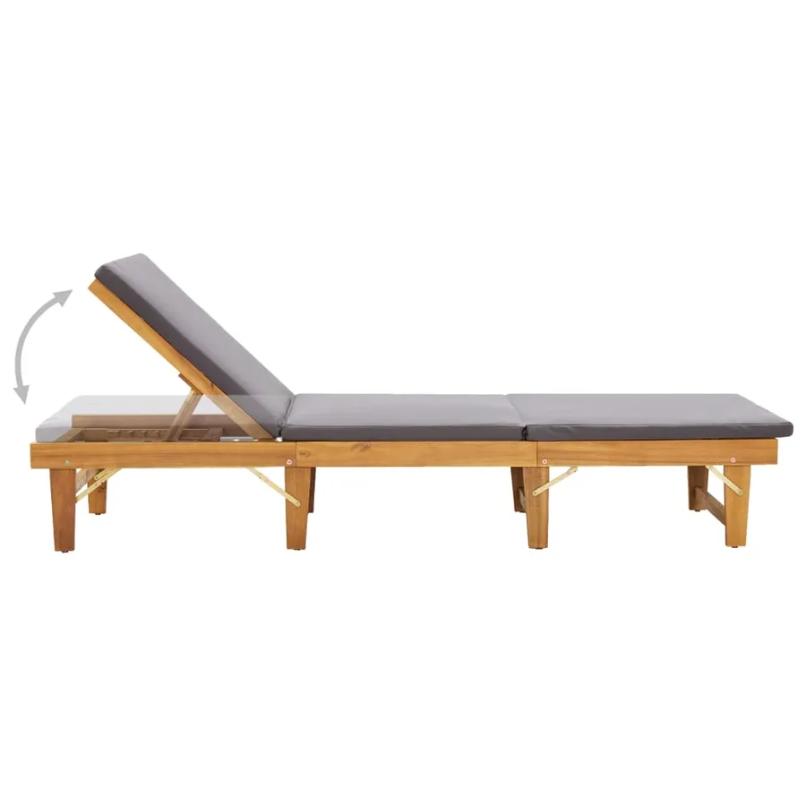 Chaise longue pliante avec coussin Bois d'acacia solide - 2