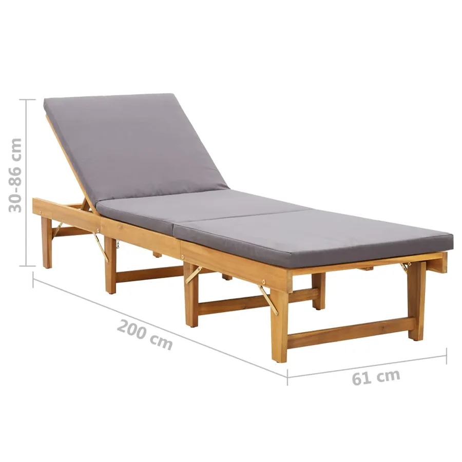 Chaise longue pliante avec coussin Bois d'acacia solide - 8