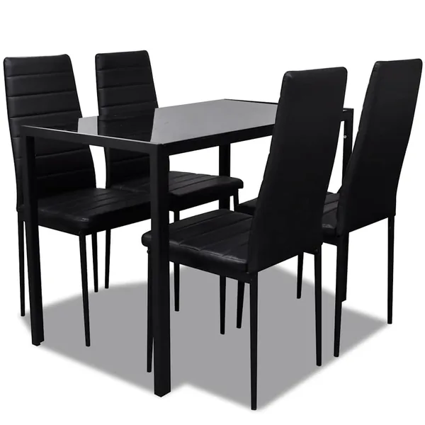 Ensemble de salle à manger 5 pcs Cuir synthétique Noir