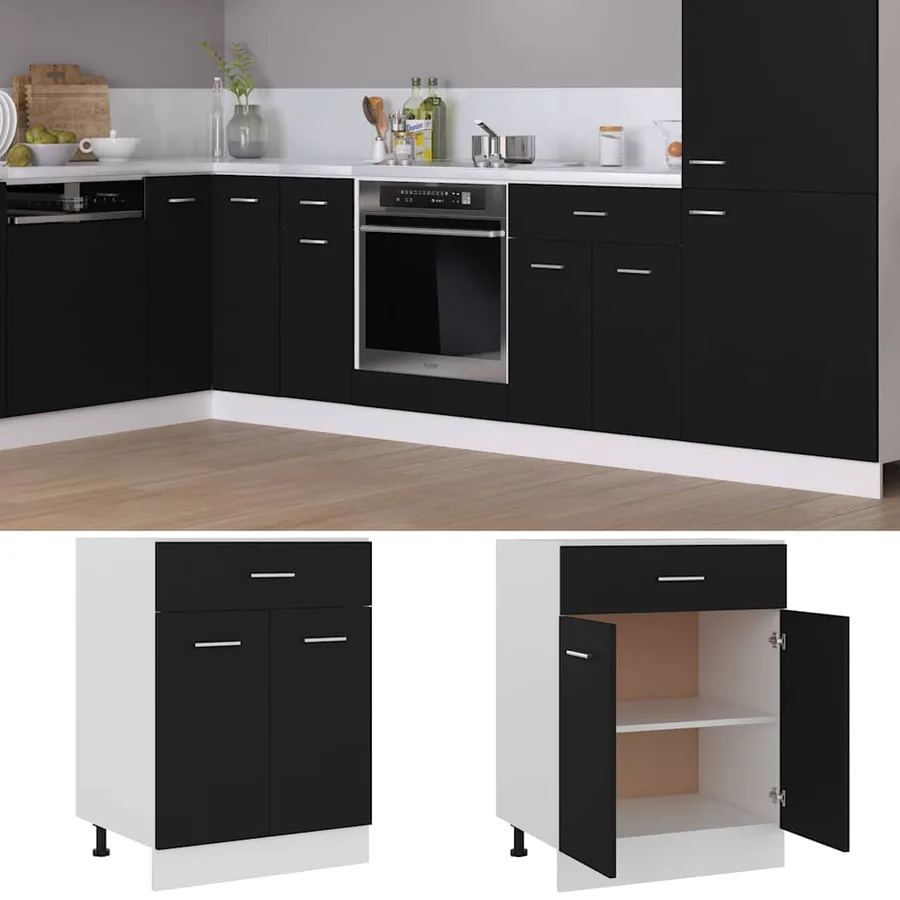 Armoire à tiroirs "Lyon" Noir 60 x 46 x 81,5 cm Bois d'ingénierie - 2