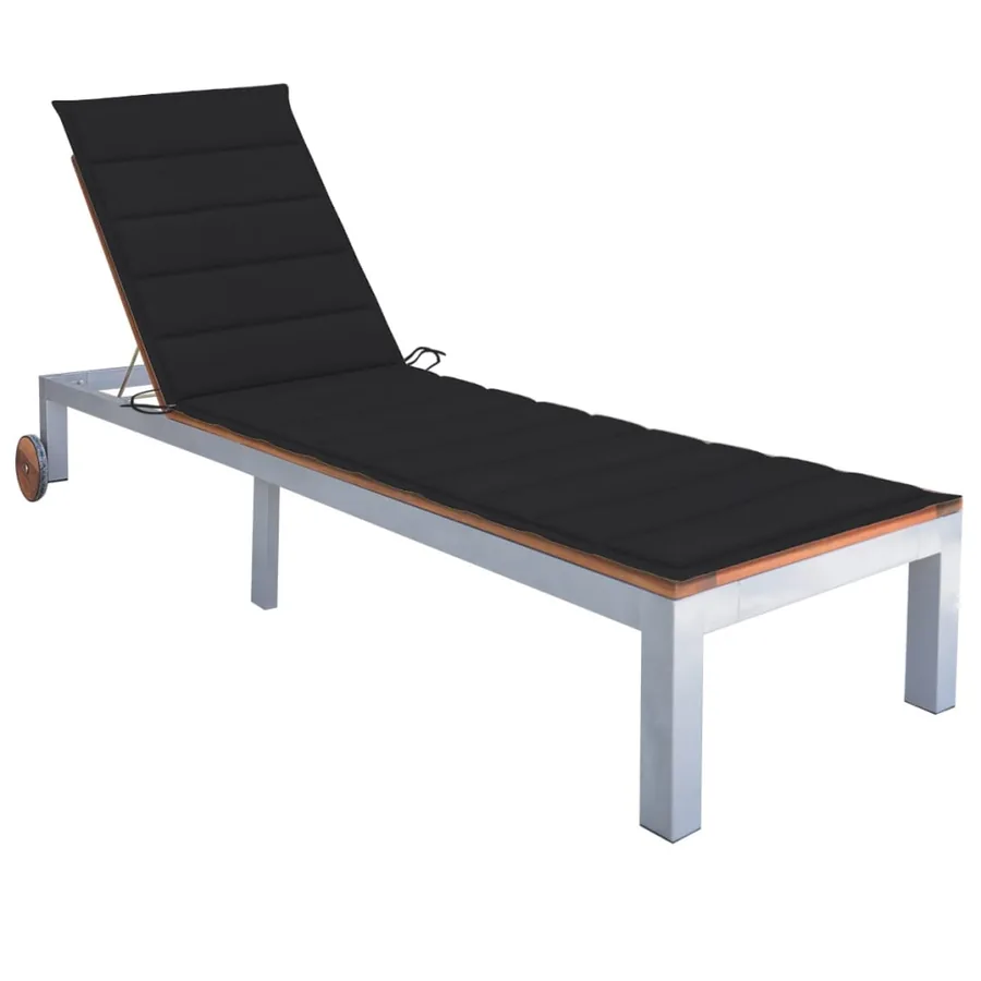 Chaise longue avec coussin Bois d'acacia et acier galvanisé