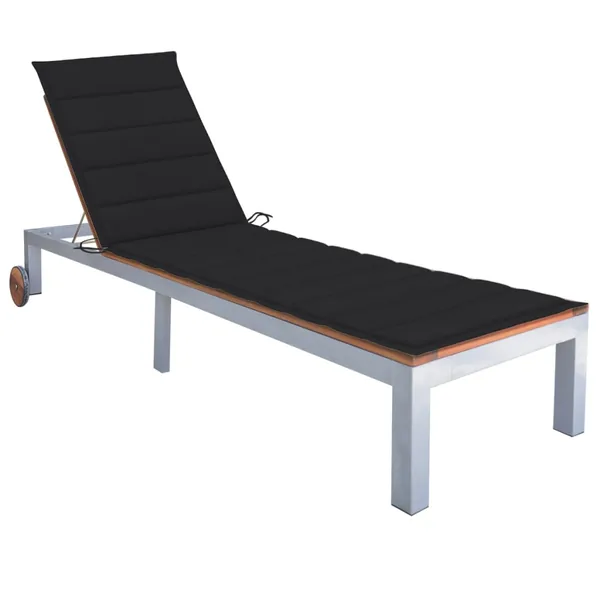 Chaise longue avec coussin Bois d'acacia et acier galvanisé