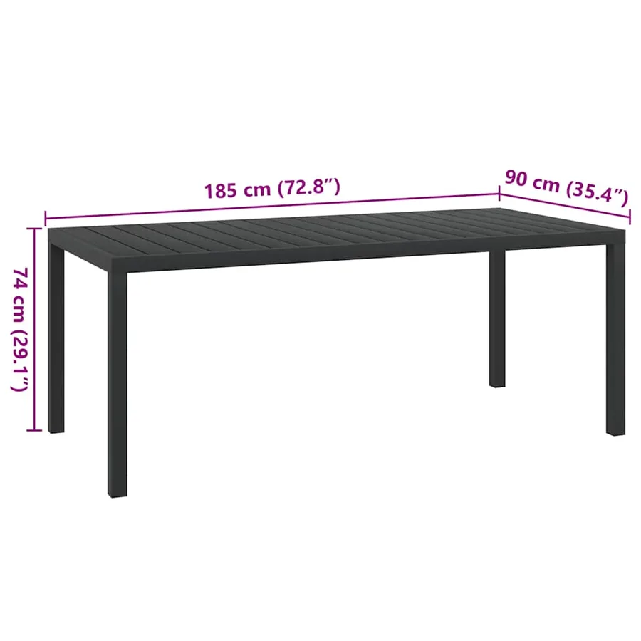 Table de jardin Noir 185 x 90 x 74 cm Aluminium et WPC - 5