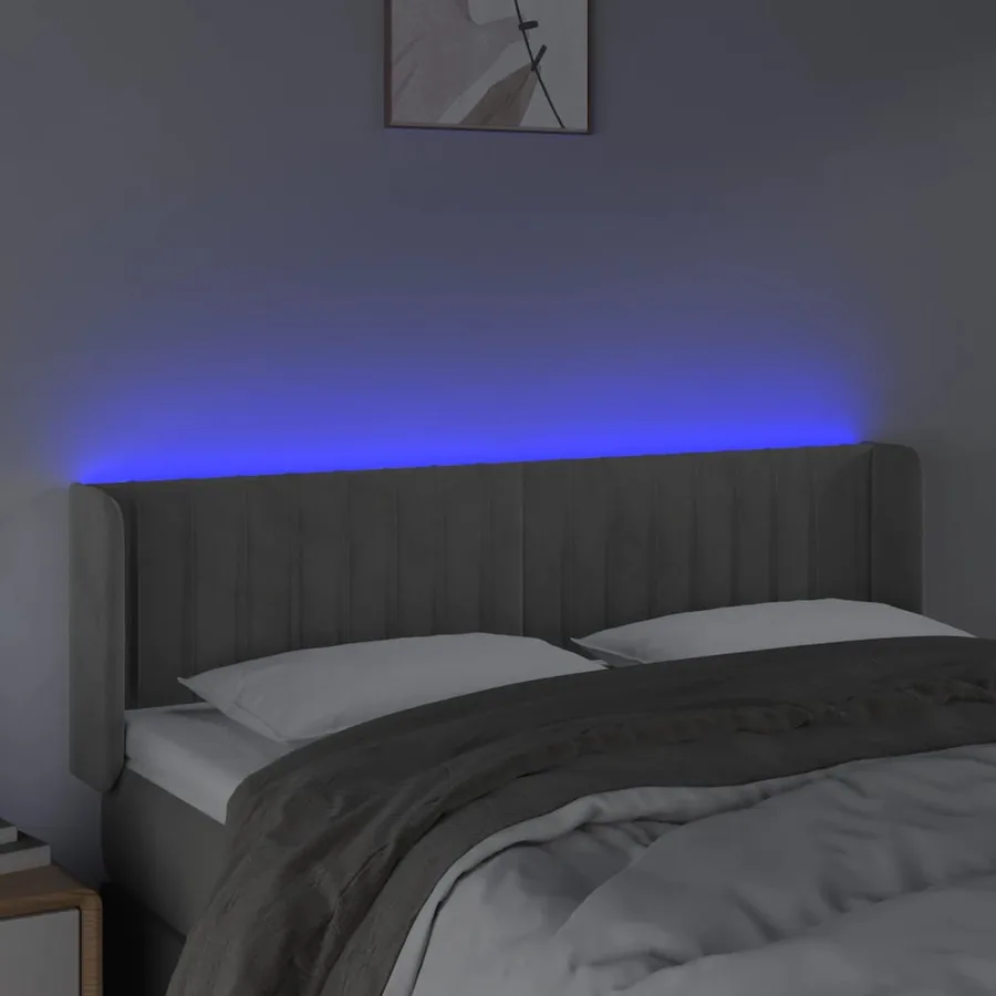 Tête de lit à LED Gris clair 147x16x78/88 cm Velours - 4