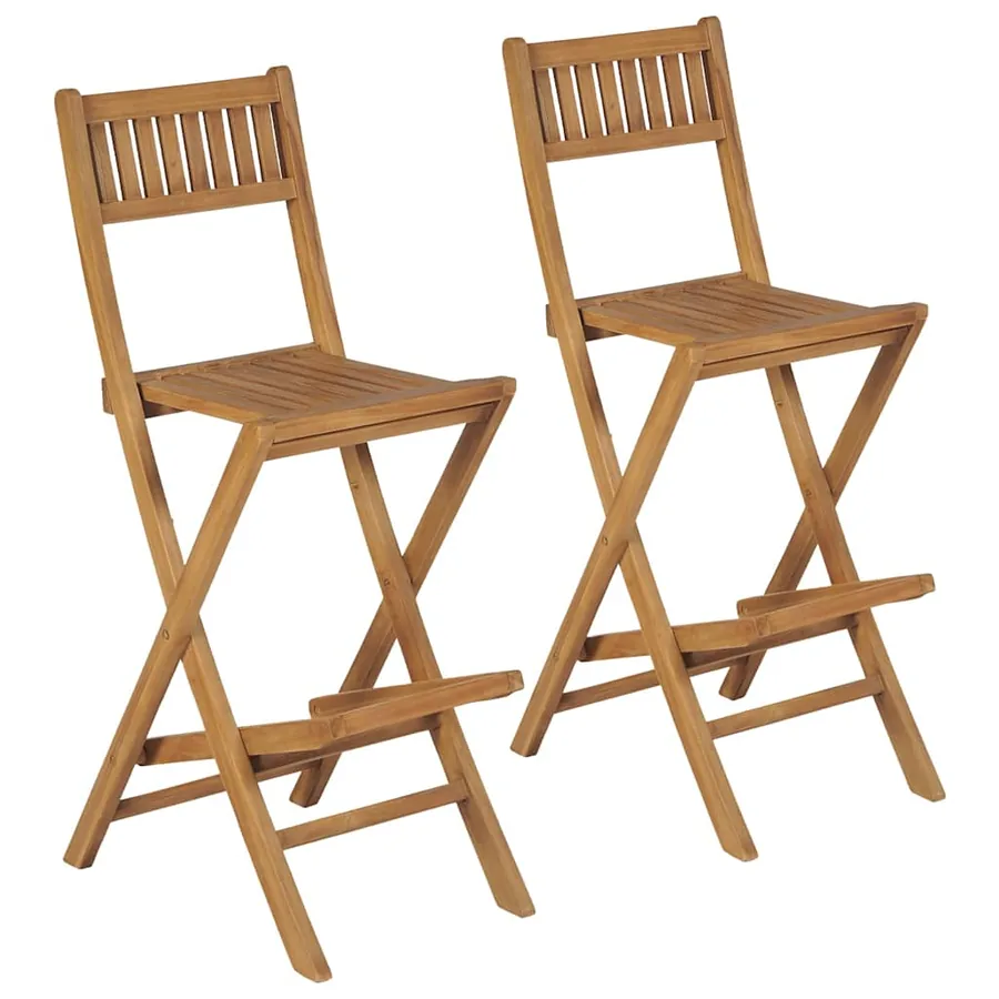 Tabourets pliables de bar d'extérieur lot de 2 bois teck solide
