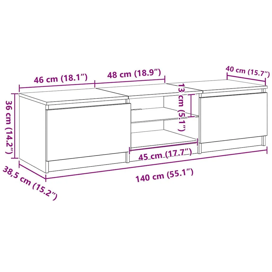 Meuble TV avec lumières LED gris béton 140x40x36 cm - 17