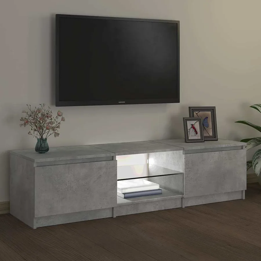 Meuble TV avec lumières LED gris béton 140x40x36 cm - 4
