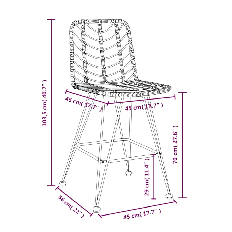 Tabourets de bar lot de 2 45x56x103,5cm Résine tressée et acier - 8