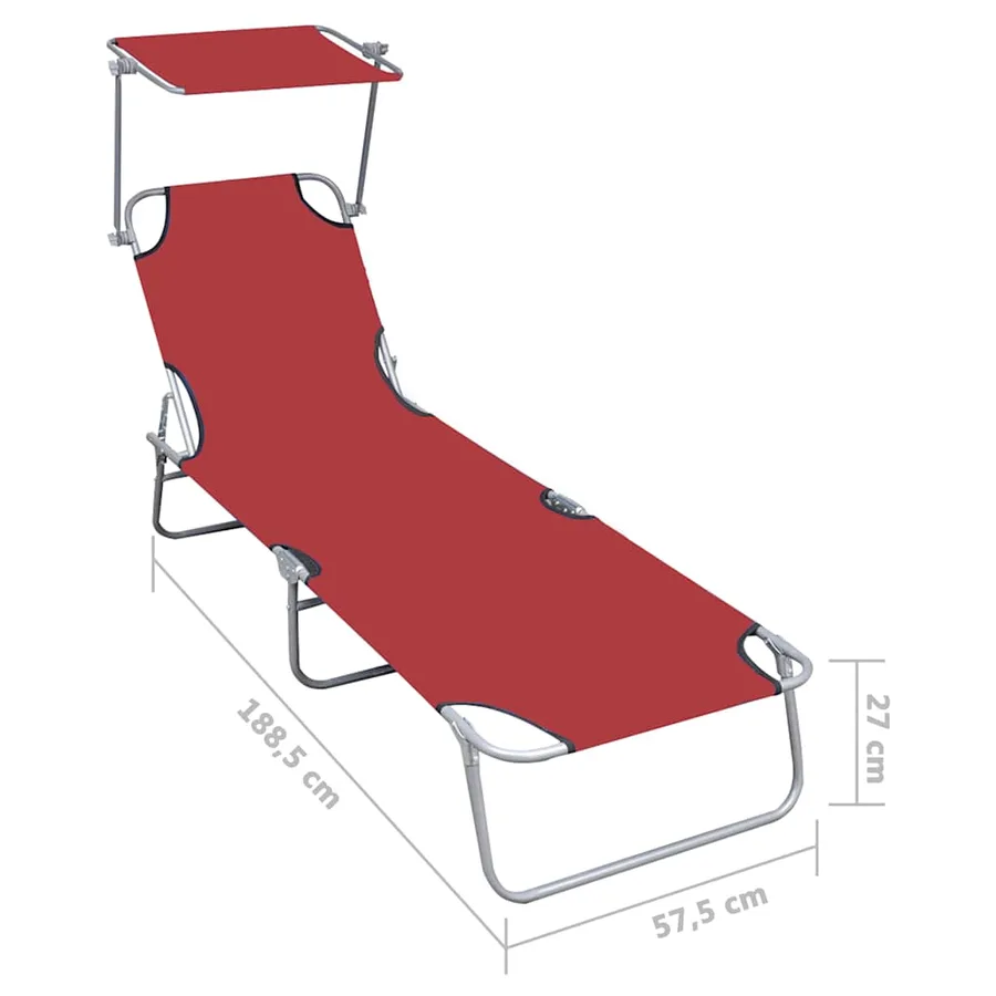 Chaise longue pliable avec auvent Noir Aluminium - 14