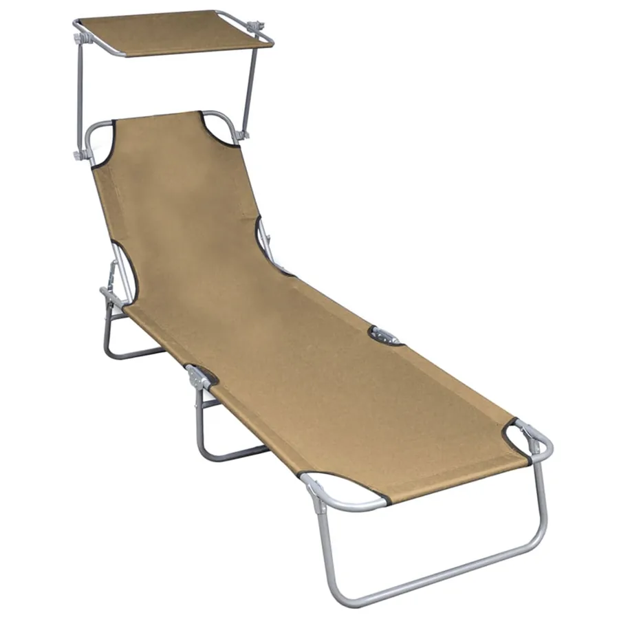 Chaise longue pliable avec auvent Noir Aluminium - 15