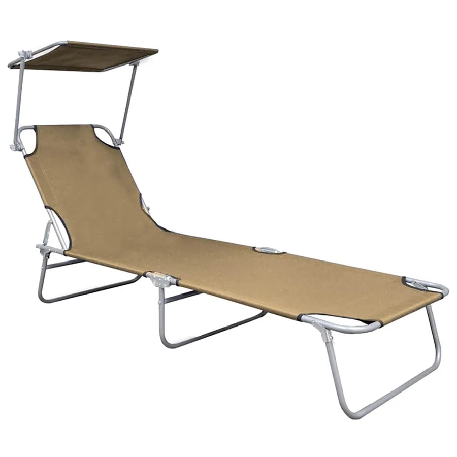 Chaise longue pliable avec auvent Noir Aluminium - 17