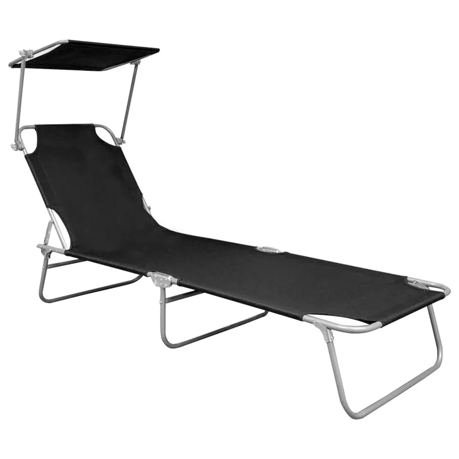 Chaise longue pliable avec auvent Noir Aluminium - 2