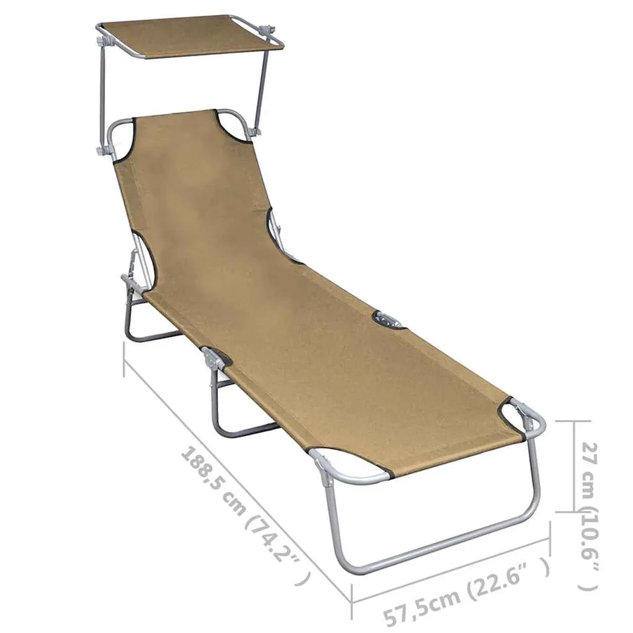 Chaise longue pliable avec auvent Noir Aluminium - 21