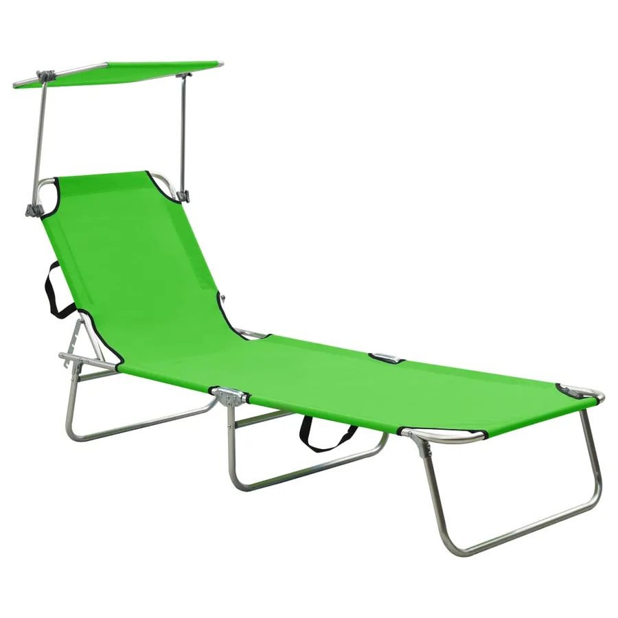Chaise longue pliable avec auvent Noir Aluminium - 22