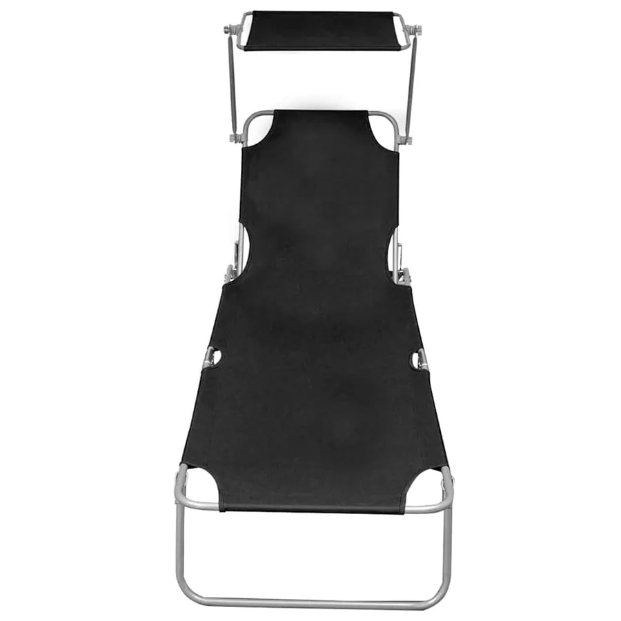 Chaise longue pliable avec auvent Noir Aluminium - 3