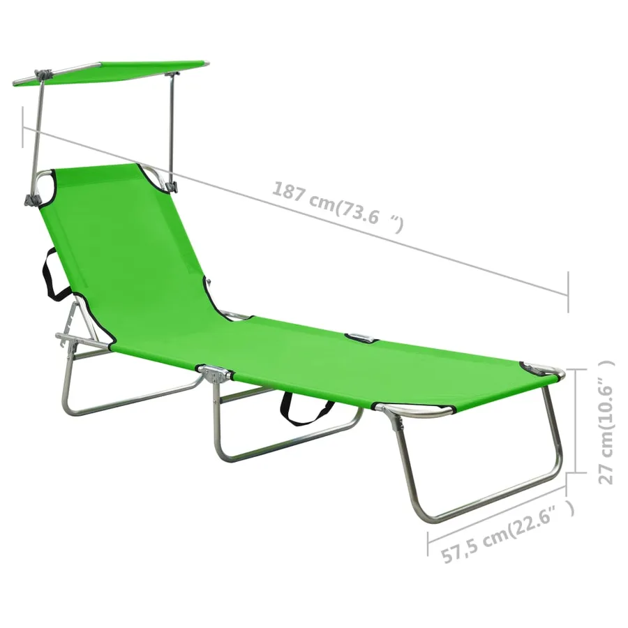 Chaise longue pliable avec auvent Noir Aluminium - 30