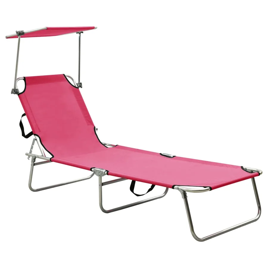 Chaise longue pliable avec auvent Noir Aluminium - 31