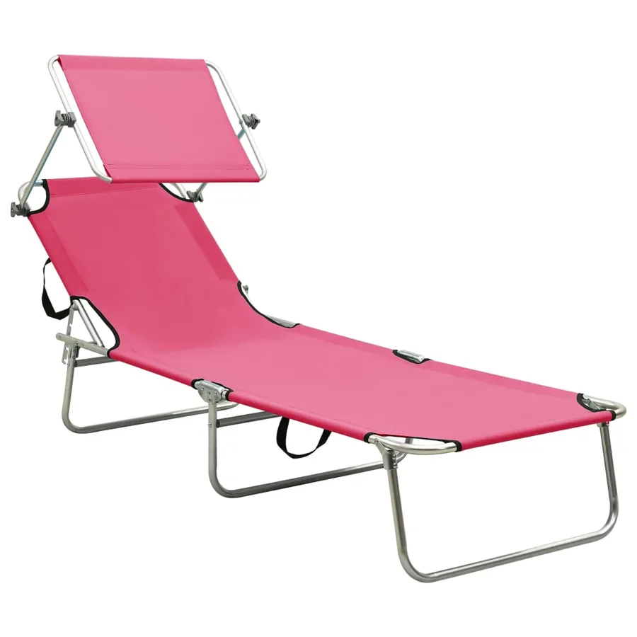 Chaise longue pliable avec auvent Noir Aluminium - 32
