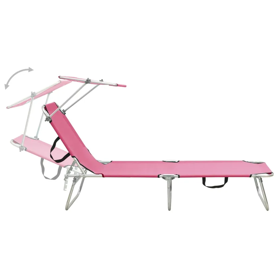 Chaise longue pliable avec auvent Noir Aluminium - 34