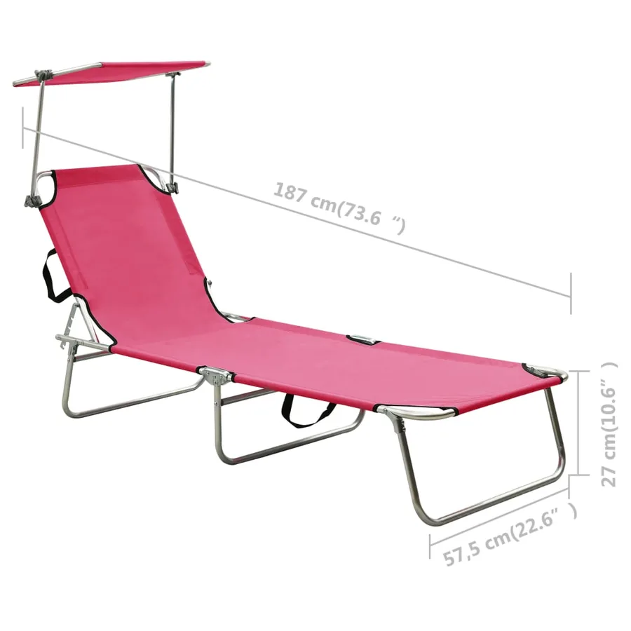 Chaise longue pliable avec auvent Noir Aluminium - 39