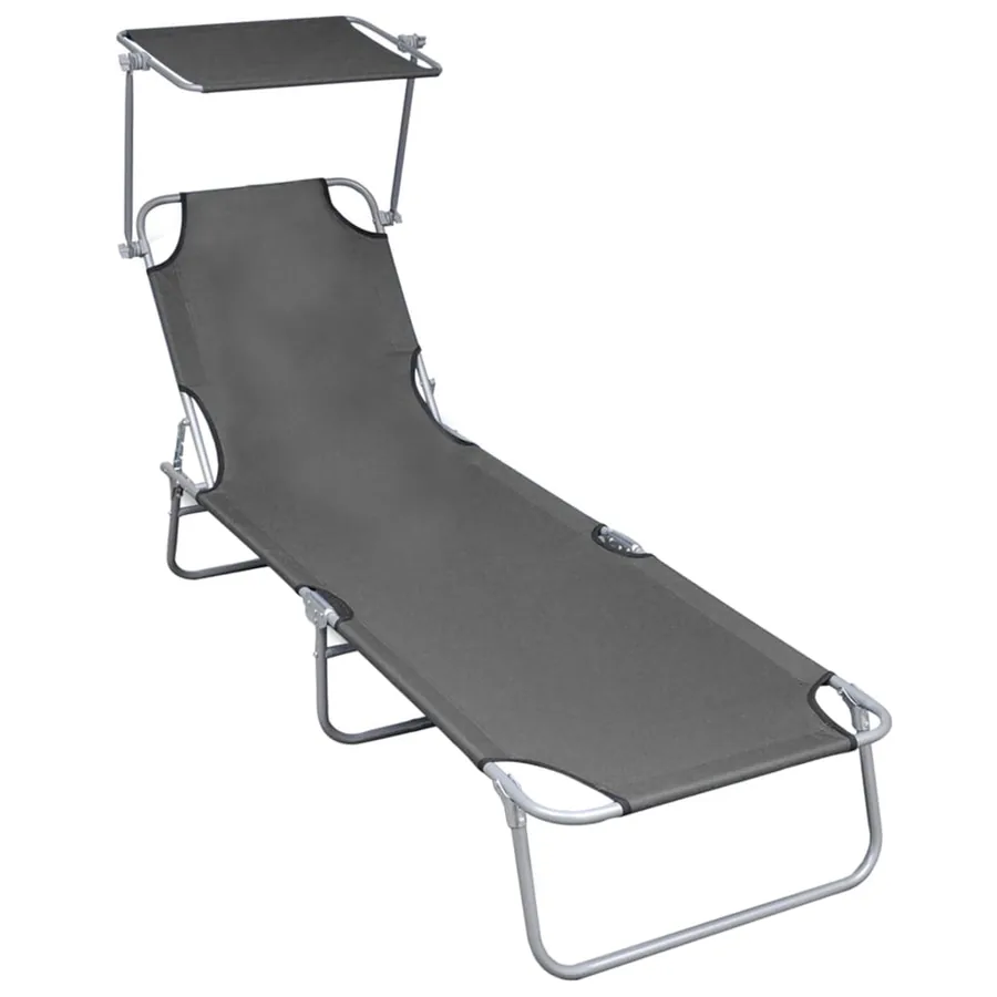 Chaise longue pliable avec auvent Noir Aluminium - 40