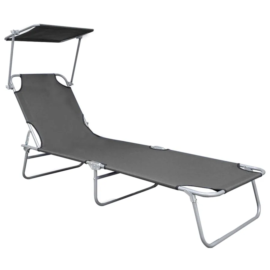 Chaise longue pliable avec auvent Noir Aluminium - 41