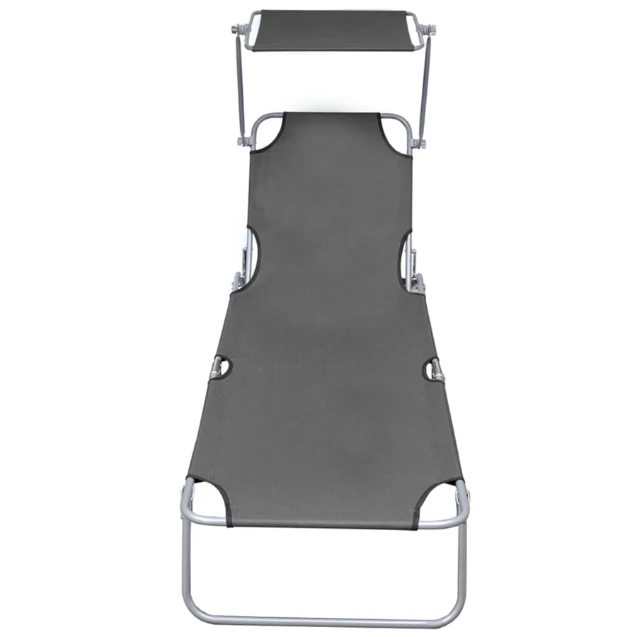 Chaise longue pliable avec auvent Noir Aluminium - 42