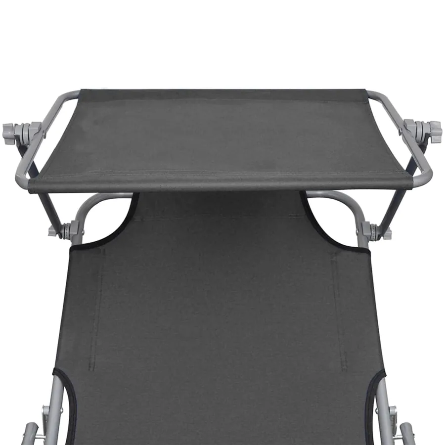 Chaise longue pliable avec auvent Noir Aluminium - 45