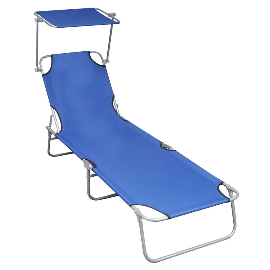 Chaise longue pliable avec auvent Noir Aluminium - 47