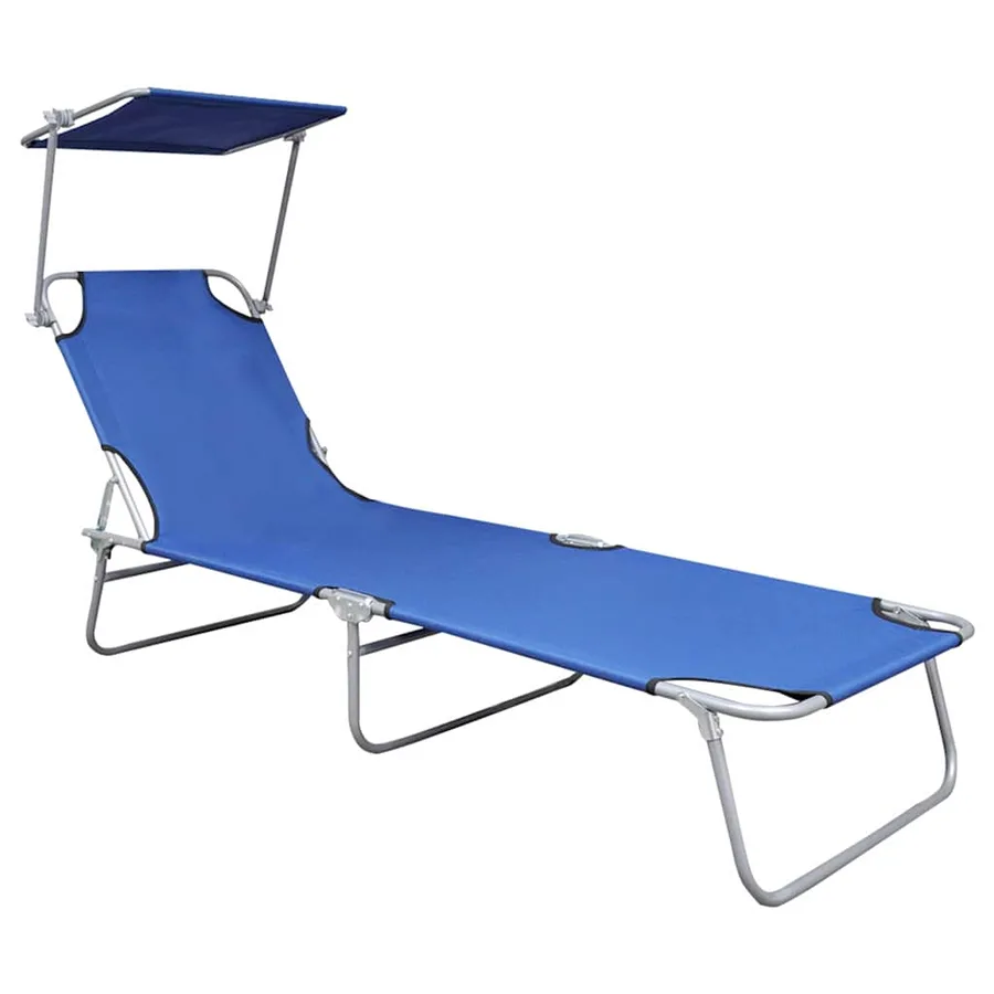Chaise longue pliable avec auvent Noir Aluminium - 48